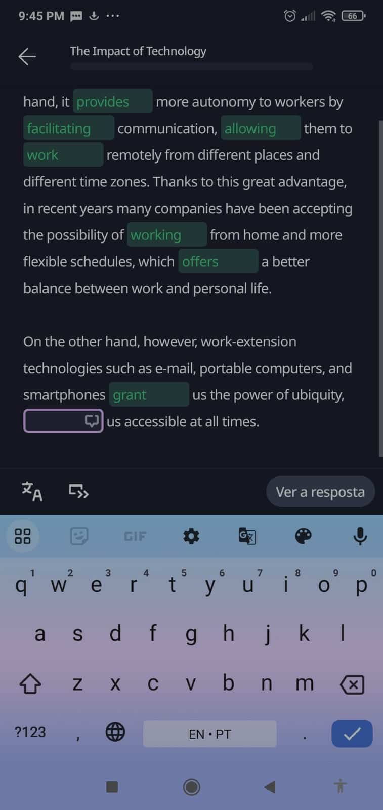 mostrando dentro do app Lingvist
