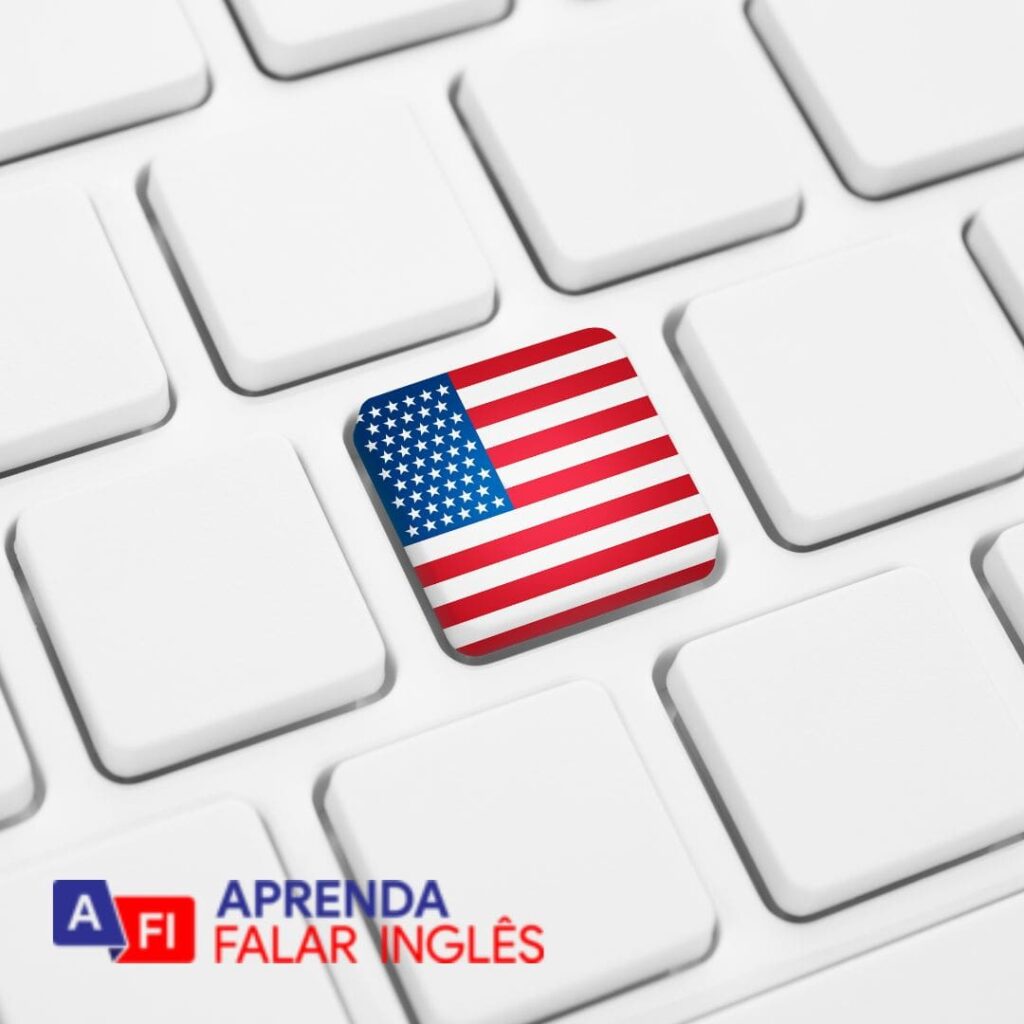 Quadro mostra um teclado e uma tecla com a bandeira do EUA