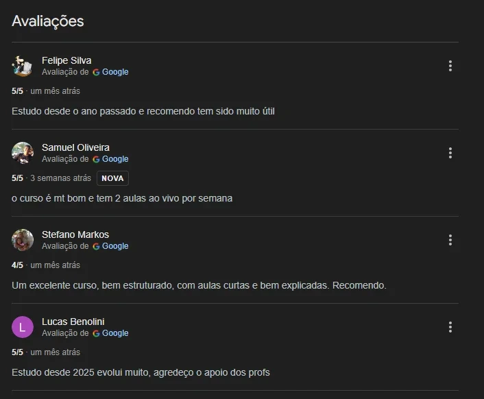Avaliações no Google